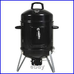 Outsunny Charcoal Smoker Grill Metal Outdoor BBQ Smoking with Thermometer Black
