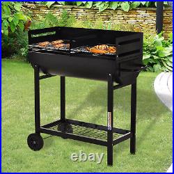 Outsunny Portable Outdoor Charcoal BBQ Grill Cart 2 Rolling Wheels