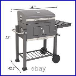 Oven Charcoal Big Square BBQ Grill Garden Barbecue Trolley Outdoor With Wheels