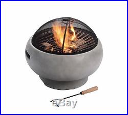 Peaktop Outdoor Round Concrete Wood Burning Fire Pit with Charcoal Grill, BBQ G