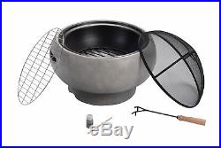 Peaktop Outdoor Round Concrete Wood Burning Fire Pit with Charcoal Grill, BBQ G