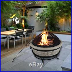 Peaktop Outdoor Round Wood Burning Fire Pit with Charcoal Grill, BBQ Grill and S