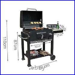 Portable Charcoal BBQ Grill Steel Offset Smoker Thermometer Garden Backyard
