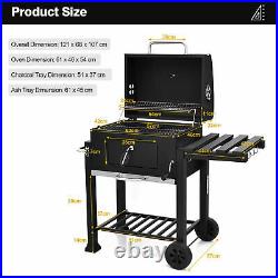 Portable Charcoal Grill BBQ Offset Smoker Combo with Wheels & Side Table Camping