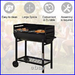 Portable Outdoor Charcoal BBQ Grill Cart 2 Rolling Wheels Camping Picnic