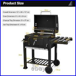 Premium Charcoal BBQ Grill Smoker Side Table Shelves Portable Barbecue On Wheels