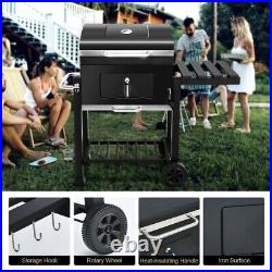 Premium Charcoal BBQ Grill Smoker Side Table Shelves Portable Barbecue On Wheels