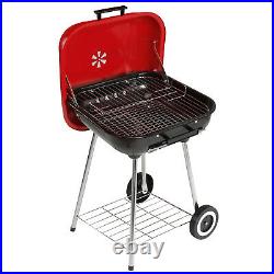 Red BBQ Charcoal Trolley Garden Outdoor Barbecue Cooking Grill Powder Wheels NEW
