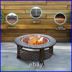 Round BBQ Grill Firepit Charcoal Barbecue Grill Wood Burning Outdoor FirePit