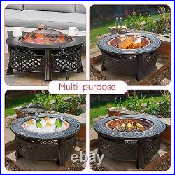 Round BBQ Grill Firepit Charcoal Barbecue Grill Wood Burning Outdoor FirePit