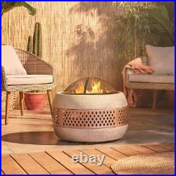 Round Copper Fire Pit Decorative Log Charcoal Garden Patio Outdoor BBQ Grill