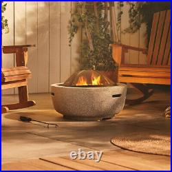 Round Garden Fire Pit With Cover BBQ Grill Firepit Outdoor Patio Brazier Heater