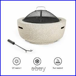 Round Garden Fire Pit With Cover BBQ Grill Firepit Outdoor Patio Brazier Heater