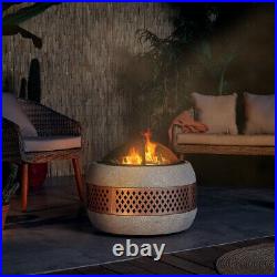 Round MgO Fire Pit Frost Resistant Firepit Outdoor Garden Barbecue Grill New