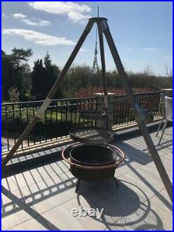 Schwenker BBQ Grill Tripod with Winch, Stainless Grill, Solid Wood, Made In UK