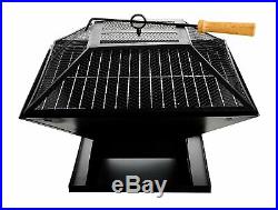 Square Fire Pit BBQ Grill Heater Outdoor Graden Firepit Brazier Patio Outside