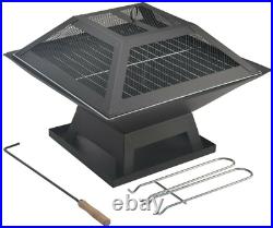 Square Fire Pit Bbq Grill Heater Outdoor Garden Firepit Brazier Patio Outside