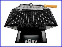 Square Fire Pit Bbq Grill Outdoor Charcoal Stand Patio Heater Brazier Stove