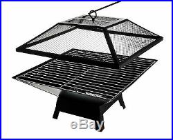 Square Fire Pit Bbq Grill Outdoor Charcoal Stand Patio Heater Brazier Stove