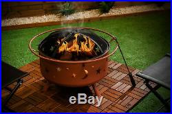 Stars & Moons Patio Heater Bronze Garden Fire Pit Bbq Grill Log Burner Camping