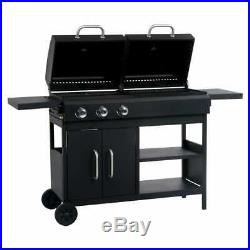 VidaXL Gas Charcoal Combo Grill with 3 Burners Outdoor Backyard Cook Barbecue