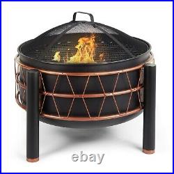 VonHaus Black & Copper Fire Pit Converts to BBQ/Grill Round Freestanding