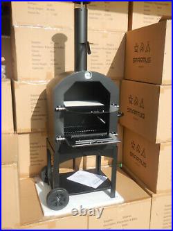 Wood Charcoal Pizza Oven Grill BBQ Smoker on wheels Outdoor Garden UK NEW Boxed