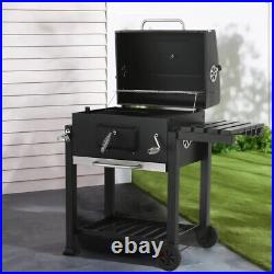 XL Garden BBQ Grill Barbecue Trolley Grille Brazier Cart With Lid Thermometer UK