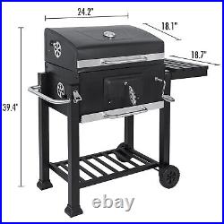 XL Garden BBQ Grill Barbecue Trolley Grille Brazier Cart With Lid Thermometer UK